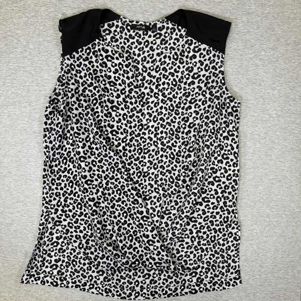 Apt. 9 Women Black White Leopard Print Sleeveless Surplice V-Neck Blouse Large - Picture 3 of 6